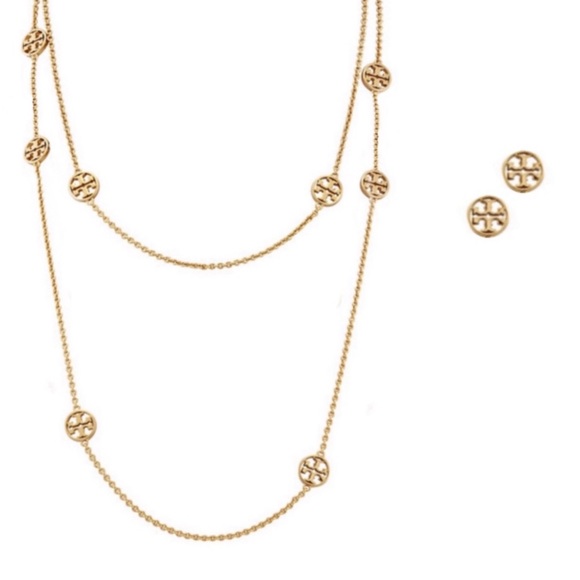 TORY BURCH • Miller Long Delicate Station Logo Necklace and Millet Earrings Set